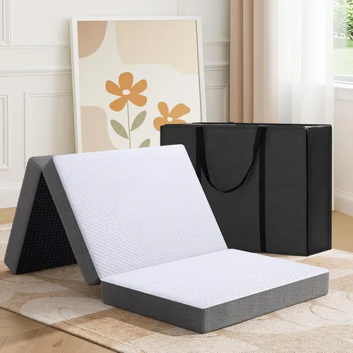 Vista 9 de MASVIS Colchón Tríptico, Colchón Plegable de Espuma Viscoelástica de 3 Pulgadas con Funda Lavable, Cama de Piso Tri-Plegable para Acampar, Twin