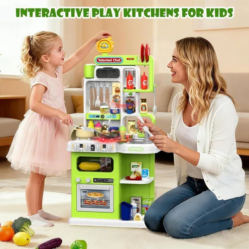 Vista 2 de DRAMATION Juego de Cocina para Niños, Cocina de Juego de 36.22'' para Niños Pequeños de 1-3 con Vapor, Sonido y Luz, Estufa de Cocina, Fregadero