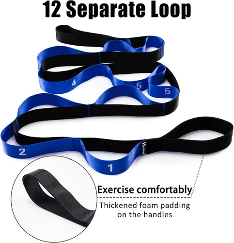 Vista 4 de Correa elástica con bucles, bandas elásticas de piernas para ejercicio, correa de yoga para terapia física, cinturón de estiramiento de fascia