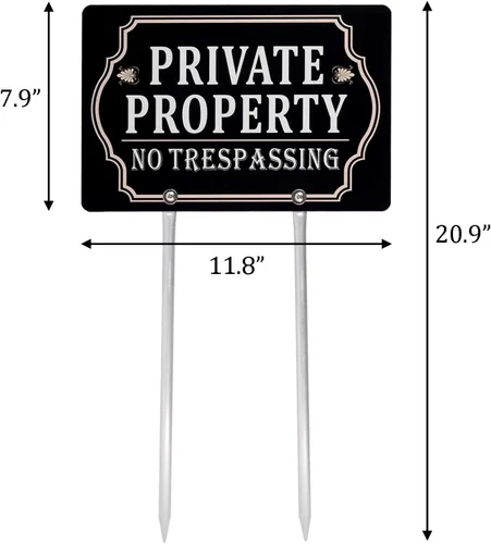 Vista 2 de Kichwit Señal de propiedad privada No Trespassing de doble cara, aluminio, letrero de no trespassing para suelo, mide 12 x 8 pulgadas, estacas