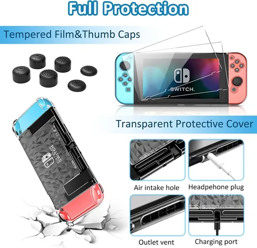 Vista 3 de HEYSTOP Switch Accessories Bundle 27 in 1 Compatible with Nintendo Switch Gift Kit with Carrying Case Dockable Protective Case Cover Screen