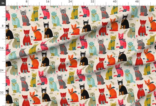 Vista 2 de Spoonflower Tela - Gatitos Arena Luz Tejer Gato Señoras Gatos Ilustración Moda Impreso en Tela de Gasa Cuarto Grasa - Costura Ropa de Moda Vestidos