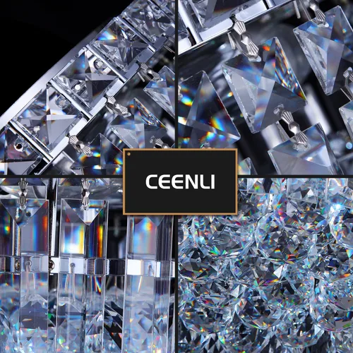 Vista 8 de Lámpara de araña de cristal empotrada de 4 luces con cristales K9, luces de techo modernas, elegante lámpara colgante para dormitorio, pasillo, bar