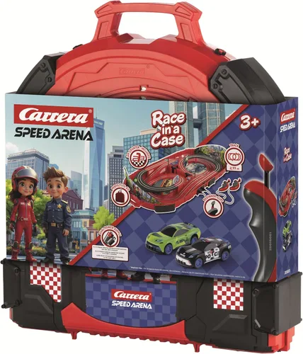 Vista 5 de Carrera Speed Arena Police Chase - Pista de carreras de coches con ranura portátil. Incluye 2 coches - Juego de carreras de juguete con batería