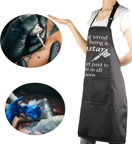 Vista 6 de MBMSO Delantal de tatuaje, delantal de tatuaje, regalo para tatuadores, regalos divertidos para tatuajes, tatuajes, me salvó de ser una estrella