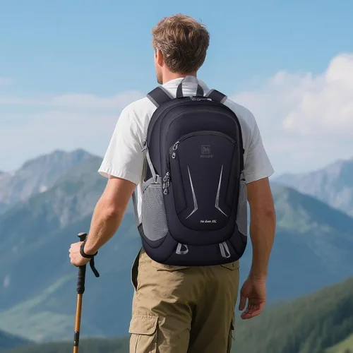 Vista 7 de MIYCOO Mochila - Mochila plegable ultraligera para viajes, campamento, senderismo, mochila plegable impermeable para hombres y mujeres, color negro