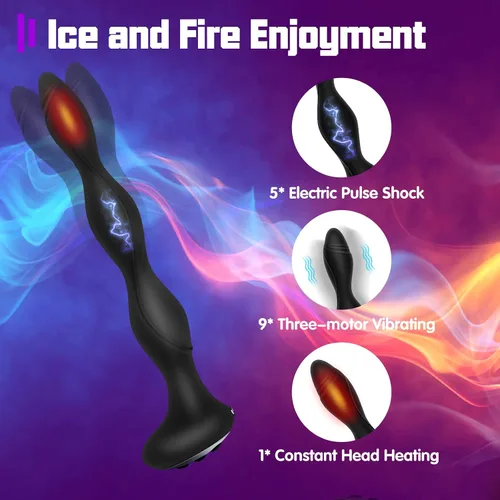 Vista 2 de Juguetes sexuales masculinos con cuentas anales, juguetes para adultos con estimulación de choque de calor, vibrador, 50 juegos múltiples