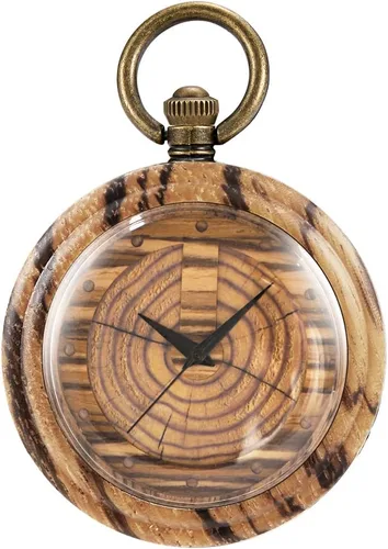 Vista 2 de Tiong Relojes de bolsillo de madera para hombre, hecho a mano, de madera de bambú, analógico, de cuarzo, con cadena, regalo para el día del padre