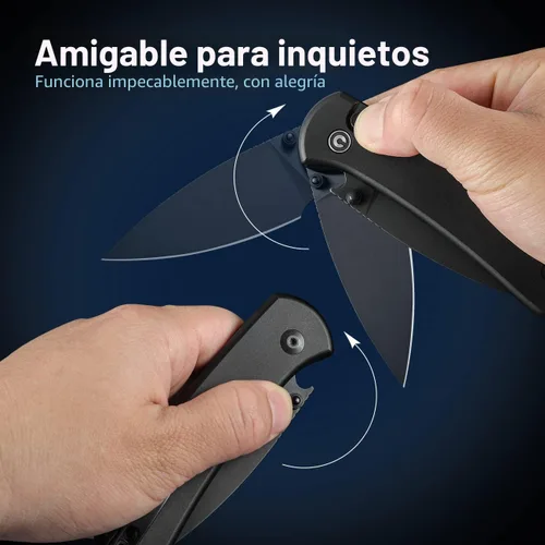 Vista 5 de CIVIVI Cuchillo Plegable de Bolsillo - Cuchillo con Bloqueo de Botón con Abridor de Pulgar para EDC, Hoja 14C28N de 2.98", Mango de Aluminio, Negro