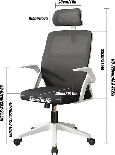 Vista 3 de Silla de oficina con soporte lumbar ergonómico, silla de computadora de malla con respaldo alto, silla de escritorio de oficina cómoda, con brazos