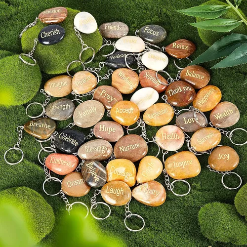 Vista 4 de Taiyin 40 llaveros con cita inspiradora, regalos de piedras motivacionales, llaveros positivos grabados, piedras inspiradoras, regalos