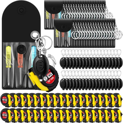 Vista 7 de Jutom - Juego de 18 llaveros con mini destornillador, cinta métrica retráctil, luces LED, regalo de regreso a la escuela, a granel para hombres