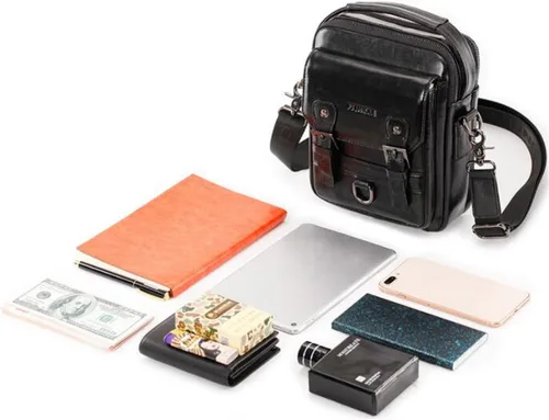 Vista 7 de Hebetag Bolso bandolera de cuero pequeño para hombre, para viajes al aire libre, negocios