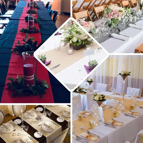 Vista 5 de Efavormart - Camino de mesa de poliéster de alta calidad azul claro para bodas, fiestas de cumpleaños, banquetes, decoración, ajuste rectangular