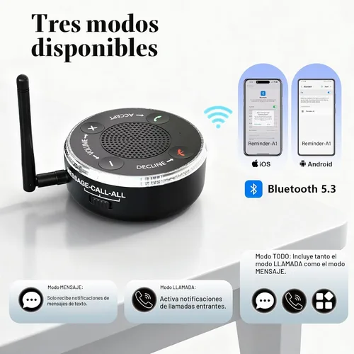 Vista 4 de PebblePulse Amplificador de timbre para teléfono celular, tono de llamada fuerte de 120 dB con alerta de flash LED, conexión automática Bluetooth