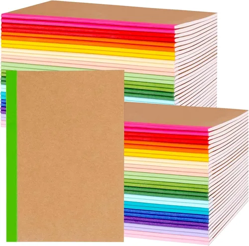 Vista 8 de Paquete de 50 Cuadernos Kraft con Líneas A5 de 8.3x5.5 Pulgadas, Diarios de Viaje Cuadernos al Por Mayor, Cuadernos de Materias 34 Hojas 68 Páginas