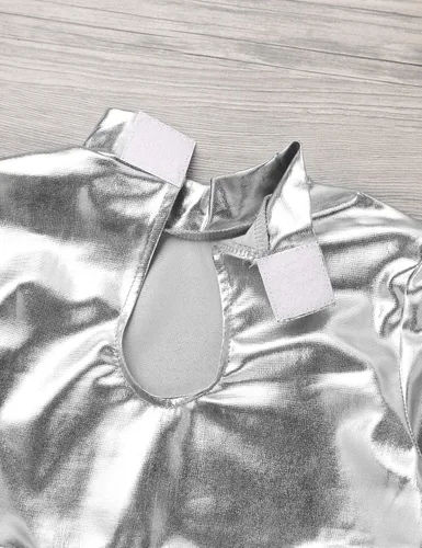 Vista 6 de TiaoBug Camiseta corta de manga larga con cuello alto falso para niñas y niñas, atlética, brillante, metálica, para danza, camiseta deportiva lisa
