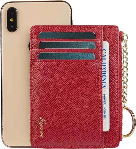 Vista 22 de Tarjetero delgado minimalista para mujer, monedero, monedero, llavero con bolsillo frontal con ventana de identificación