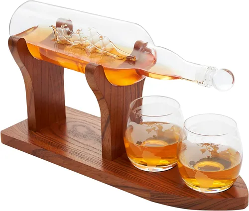 Vista 2 de Jillmo - Juego de decantador de whisky, 33.8 fl oz, con 2 vasos