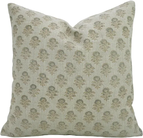 Vista 8 de Funda de cojín decorativa de algodón grueso hecho a mano con estampado floral boho, 14x14 pulgadas, con cremallera invisible, perfecta