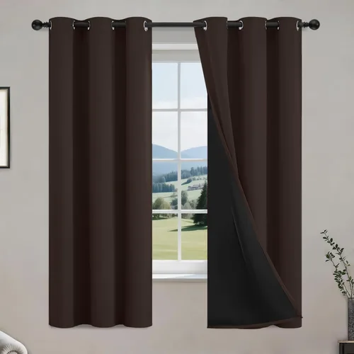 Vista 42 de COSVIYA Cortinas opacas 100% beige Biscotti para dormitorio, juego de 2 paneles de 63 pulgadas de largo, bloqueo de luz completa, aislamiento