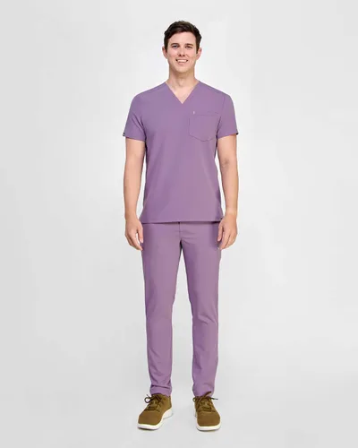 Vista 5 de Mediclo Camisa médica médica para hombre - Crevan Essential 3 bolsillos Eco amigable con el medio ambiente FYSEL tela con cuello en V camisa ropa
