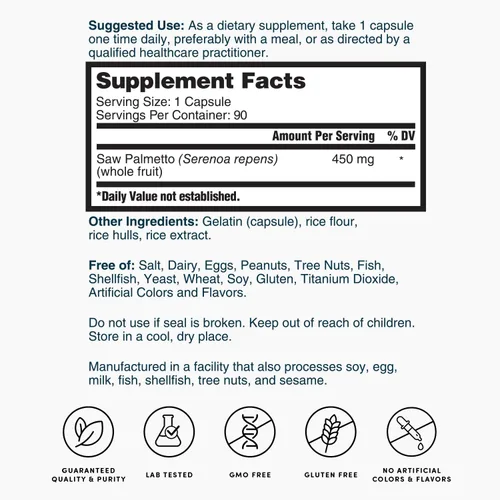 Vista 6 de Nature's Lab Saw Palmetto 450mg - 90 Cápsulas