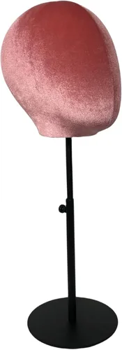 Vista 2 de Cabeza de maniquí femenina de terciopelo con base negra ajustable, para sombrero, peluca, aretes, bufandas, exhibición, sombrero, soporte de peluca