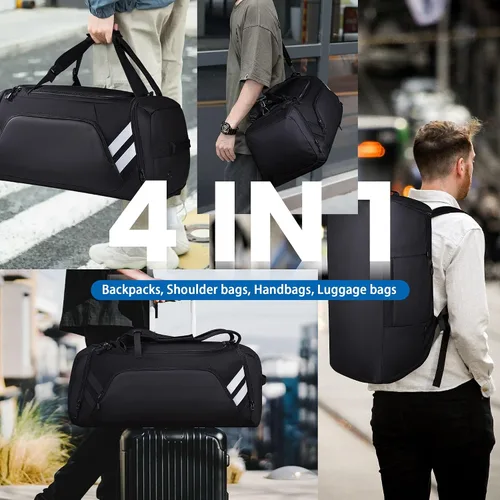 Vista 6 de Bolsa de gimnasio para hombres y mujeres, bolsa de viaje grande de 58 litros con compartimento para zapatos y bolsillo húmedo, bolsa deportiva