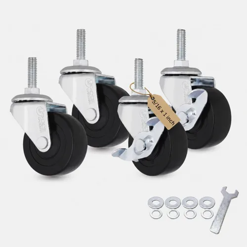 Vista 12 de AXL Juego de 4 ruedas giratorias de 3 pulgadas, ruedas giratorias de vástago roscado de 3/8 a 16 x 1 con frenos, reemplazo silencioso de PVC