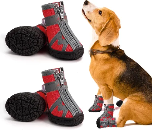 Vista 6 de Zapatos para perros pequeños y medianos, botas impermeables para cachorros con protectores reflectantes de seguridad para las patas de perro