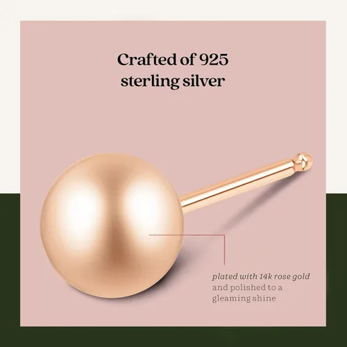 Vista 5 de 18k Rose Gold Plated Sterling Silver High Polished Ball Bead Stud Earrings ALL SIZES