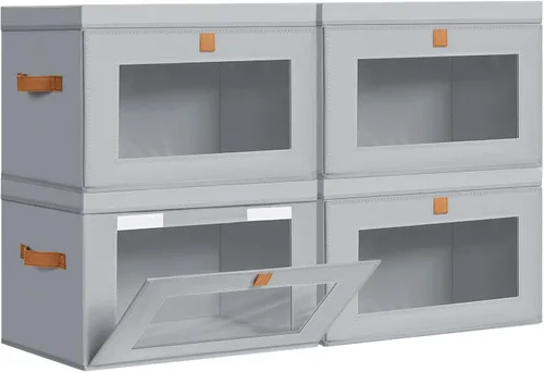 Vista 11 de DIMJ Contenedores de Almacenamiento con Tapas - Paquete de 4 Organizadores Grandes de Tela para Armario con Ventana y Asas, Cajas de Almacenamiento