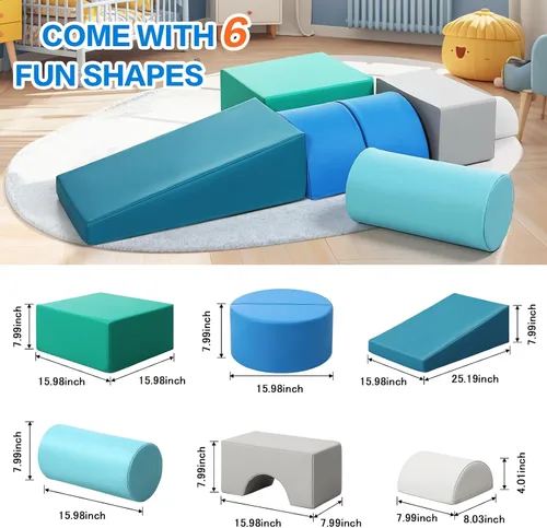 Vista 7 de Bloques de espuma de juguetes de escalada para niños: 6 bloques de escalada de espuma de cuero sintético para niños pequeños - Juego suave