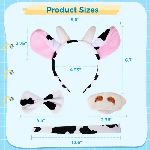 Vista 5 de Adorable disfraz de vaca para niños, conjunto de cosplay de 4 piezas para Halloween y diversión festiva