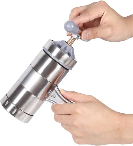 Vista 2 de Máquina de fideos para pasta, portátil de acero inoxidable, operada manualmente, máquina de hacer pasta, exprimidor de fideos, máquina de hacer