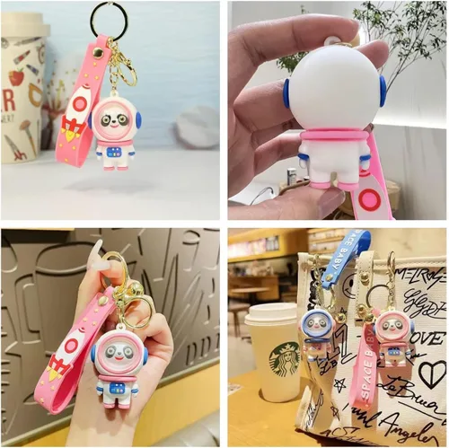 Vista 4 de FANBODTA Lindos accesorios Kawaii de dibujos animados astronauta panda llavero adorable llavero llavero llavero bolso colgante de coche