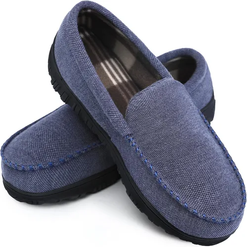 Vista 11 de shoeslocker Pantuflas para hombre de microgamuza mocasín con espuma viscoelástica zapatos para casa Negro