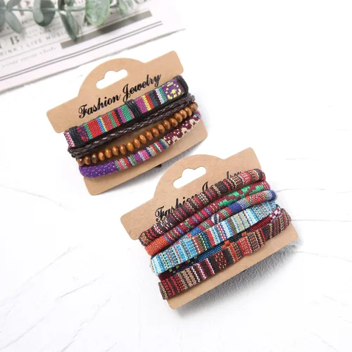 Vista 3 de HZMAN Mezcla de 6 pulseras envolventes para hombres y mujeres, pulseras étnicas tribales (mezcla de 6 envolturas)