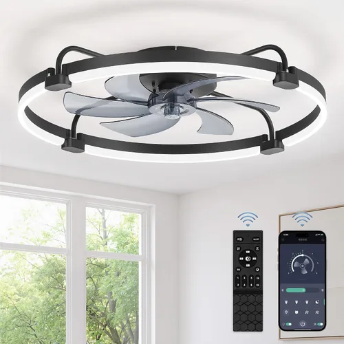 Vista 21 de LEDIARY Ventiladores de techo de 24" con luces y control remoto, luz LED de Dorado