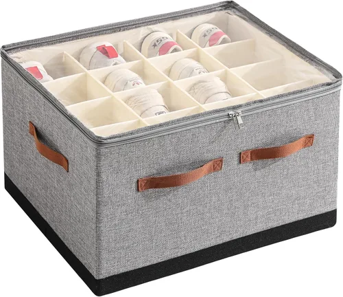 Vista 9 de Organizador de zapatos para armario, caja de almacenamiento de zapatos plegable grande con cubierta transparente, particiones extraíbles y parte
