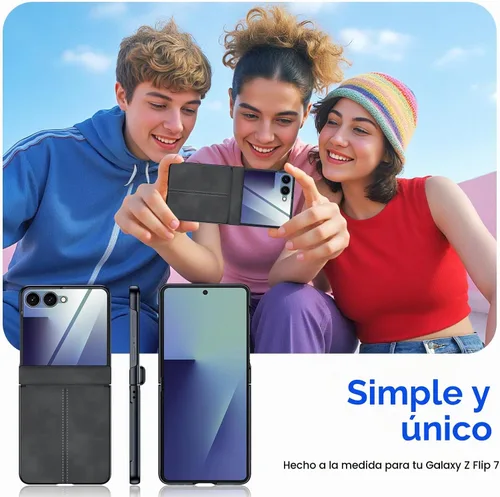 Vista 8 de para Samsung Galaxy Z Flip 7 Funda con protección de bisagras y protector de pantalla incorporado, funda de cuero mate de policarbonato ultradelgada