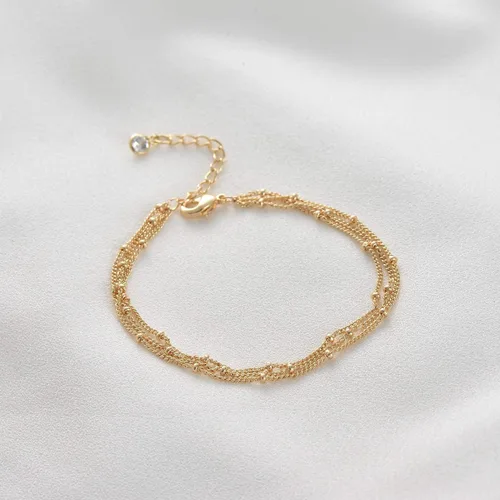 Vista 7 de BENEIGE - Pulsera para mujer, chapada en oro de 14 quilates, cuentas de satélite, perlas ovaladas, cadena con dijes en capas, hecha a mano