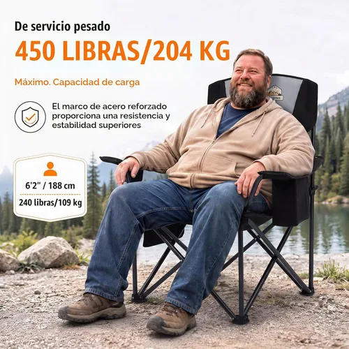Vista 4 de Sillas de campamento de gran tamaño, paquete de 2 – Silla de campamento plegable resistente de 450 libras, sillas plegables para exteriores anchas