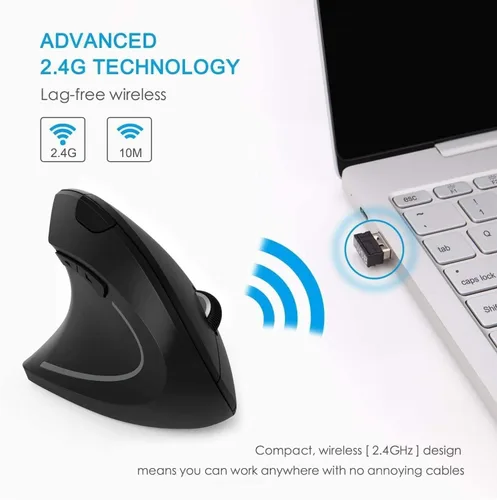 Vista 3 de Ratón vertical inalámbrico ergonómico para zurdos, 2.4G, 3 DPI ajustables (800/1200/1600), especialmente para zurdos