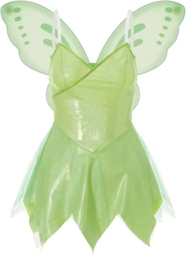 Vista 6 de Juakoso Disfraz de hada del bosque de Halloween para adultos, vestido de cosplay de Campanilla sexy con lentejuelas, vestido de elfo con alas