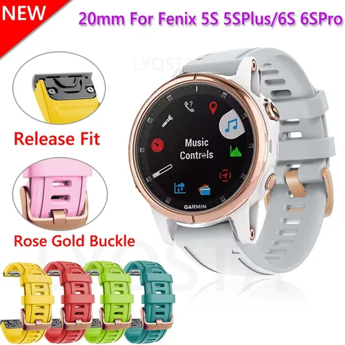 Vista 2 de Correa de reloj de liberación rápida pulsera de silicona para Garmin Fenix 5S 5X 5Plus 6S 6X 6 Pro oro rosa hebilla pulsera deportiva