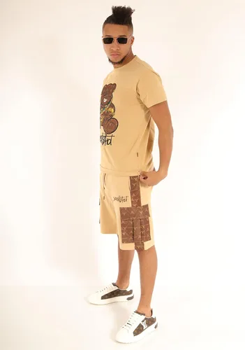 Vista 6 de SCREENSHOT Pantalones cortos de forro polar para hombre Urban NYC Hip Hop Utility Fit Premium Varsity Street Fashion Sweatshorts acanalados