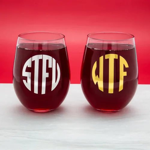 Vista 4 de BigMouth WTF & STFU Monogram Copas de vino