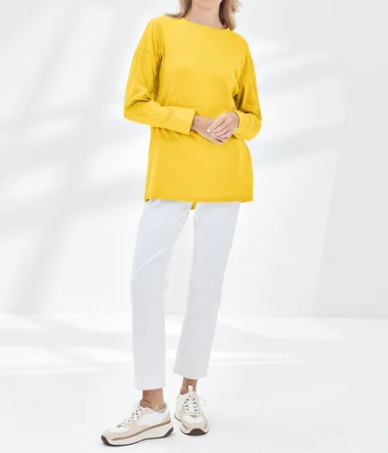 Vista 18 de Fisoew Camisetas de manga larga para mujer, holgadas, casuales, con cuello redondo, blusa suave